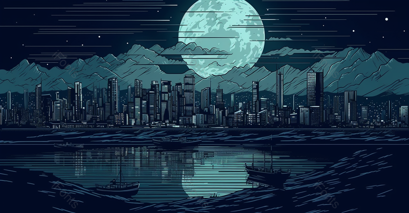 蓝色城市高楼都市线条手绘效果背景图,插画/手绘图,插画/手绘图库,插画/手绘图下载,插画/手绘